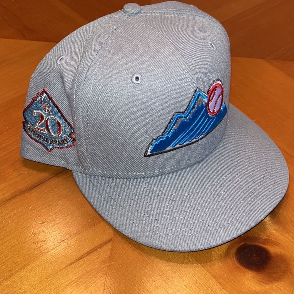 NEW ERA Colorado Rockies 20TH ANNIVERSARY Lite Blue Mountain THROWBACK 7 5/8 Cap